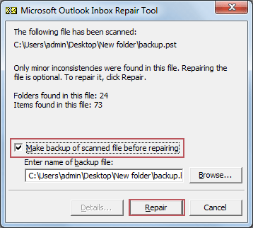 Click to Repair Corrupt PST file