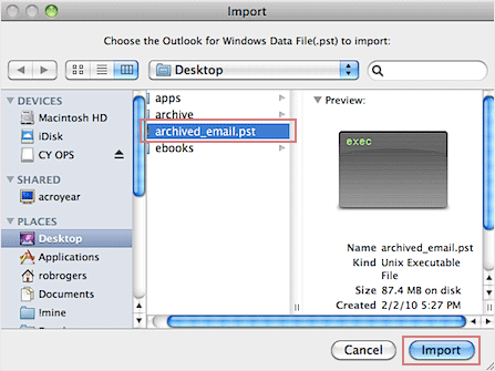 Outlook for windows data file