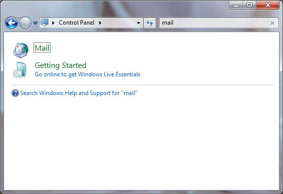 search mail in control panel