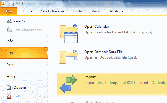 como escrever para abrir um arquivo pst no Outlook Express