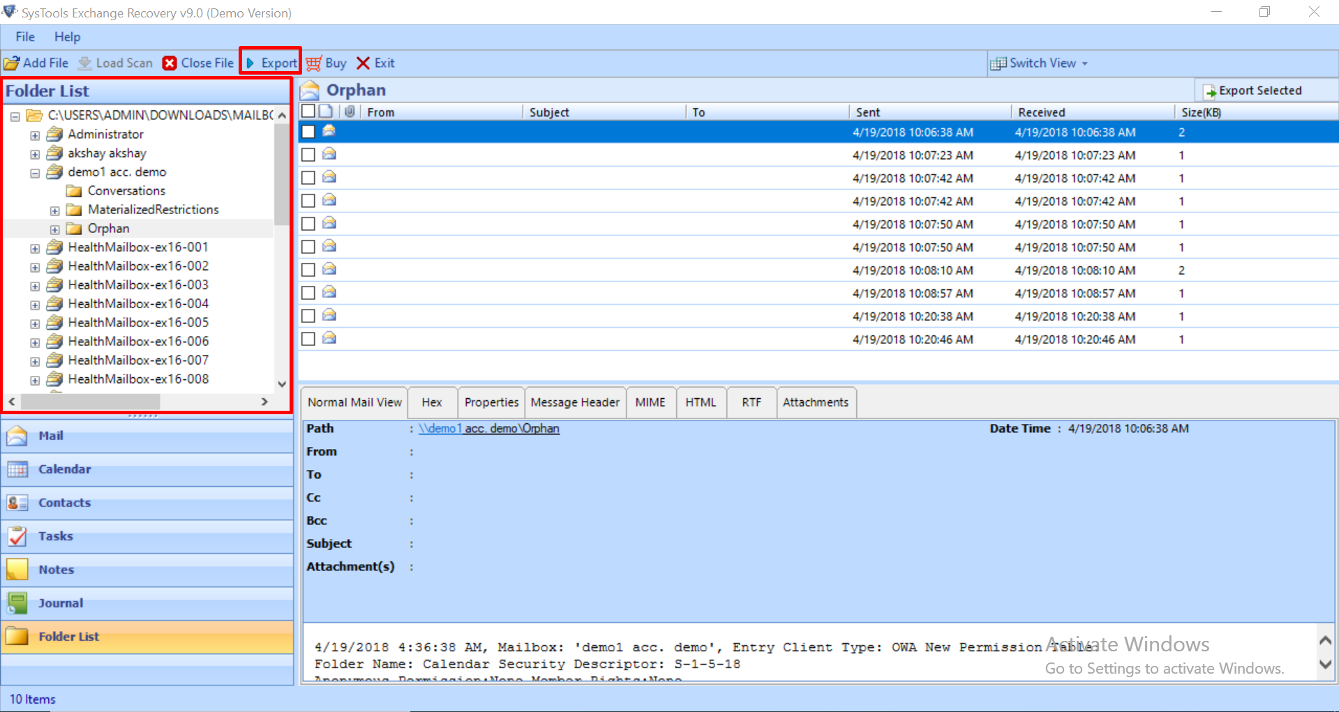 preview recovered  edb file