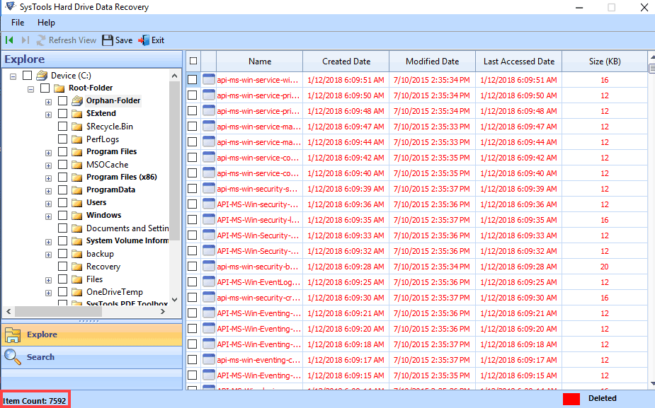 deleted files and folders
