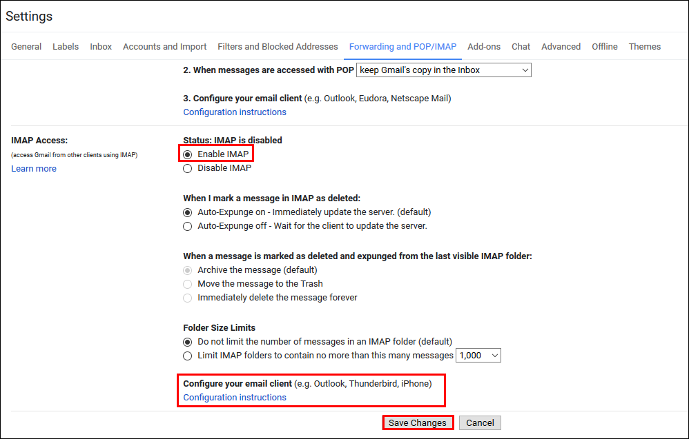 gmail imap settings