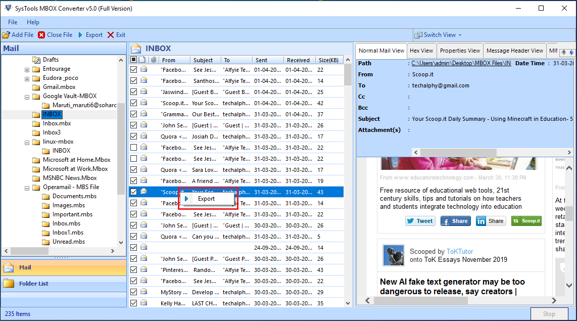 exporting thunderbird email exporting thunderbird email