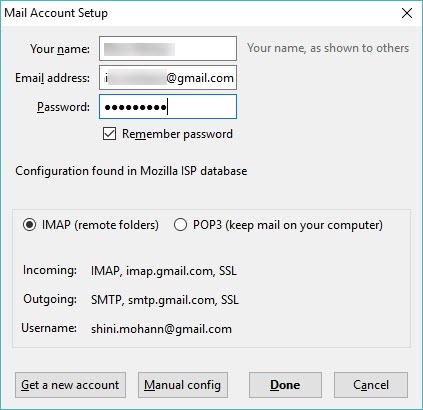 email account in thunderbird