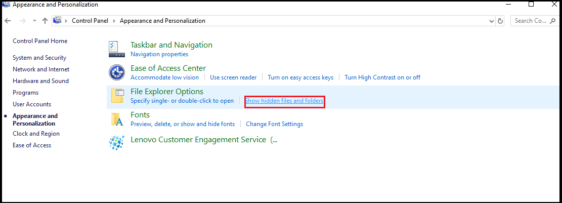 show hidden files and folders