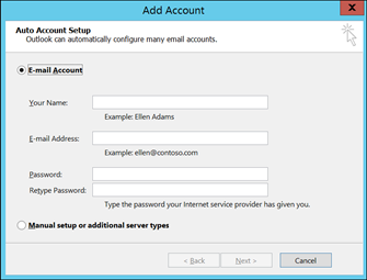 fill details in Outlook to take backup of Gmail emails