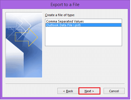 Select the option Outlook data file (.pst)