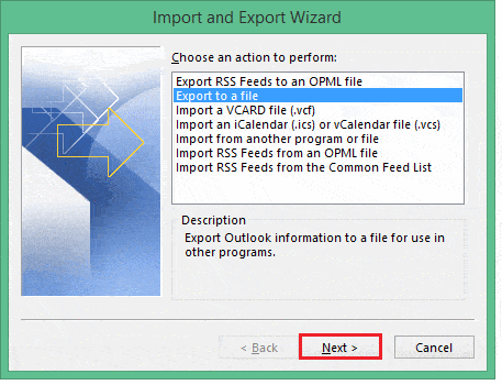 Select the option Export to file