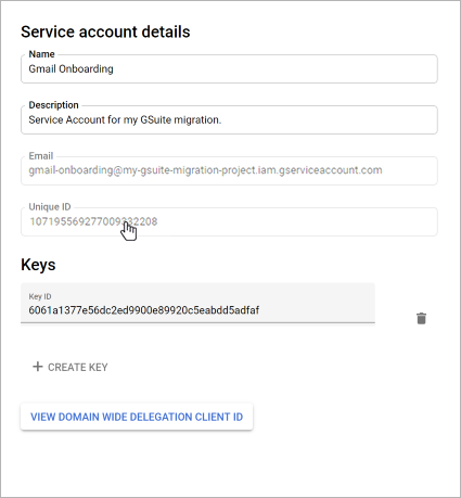 Enter Service account details