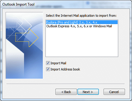 outlook import option