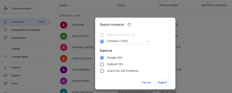 cannot import Gmail Contacts to Outlook