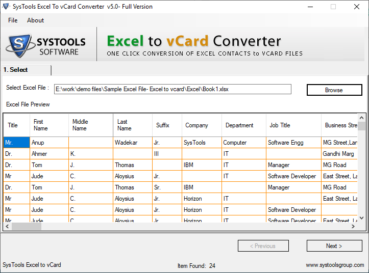 preview the CSV contacts