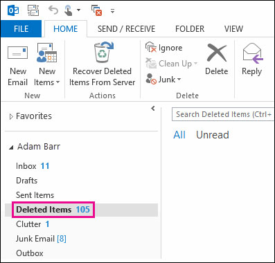 retrieve deleted journal from Outlook step 1