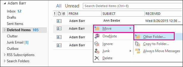 retrieve deleted journal from Outlook step 2