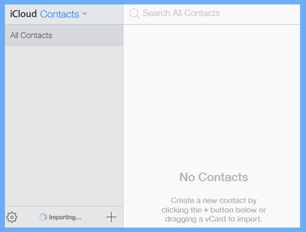 start importing contacts from vCard to iCloud