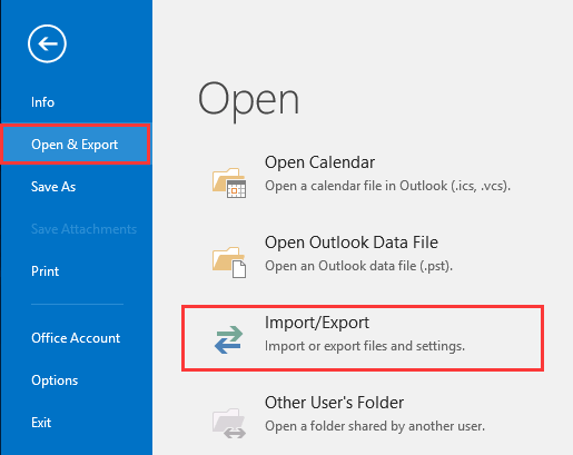 open import export feature