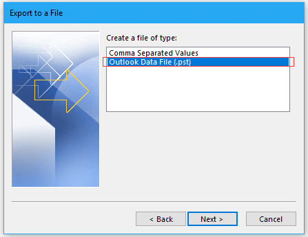 select outlook data file