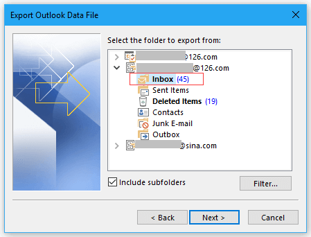 select outlook folder