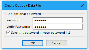 enter password to create pst file protected