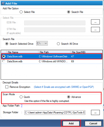 load exchange database file