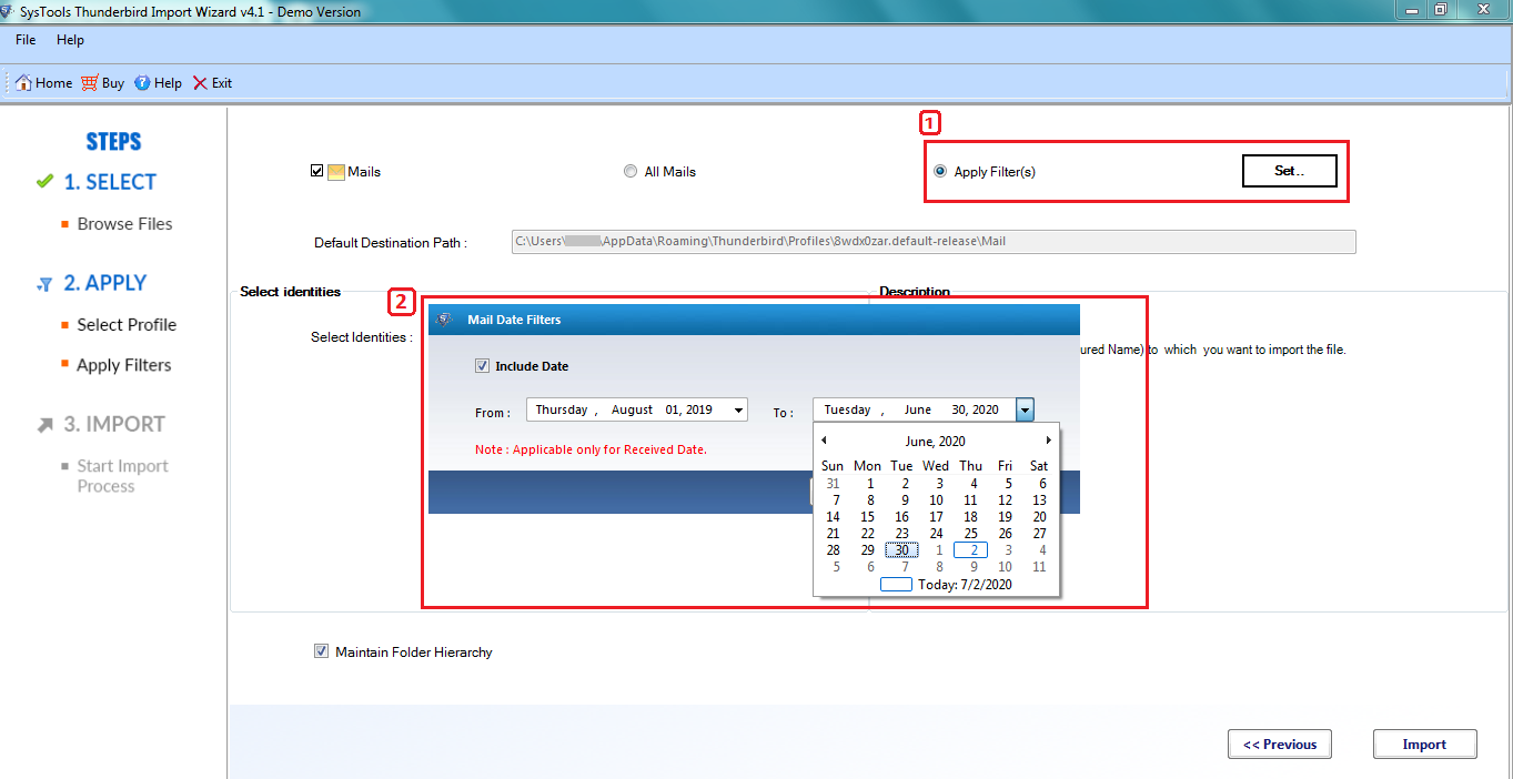 selective import of EML