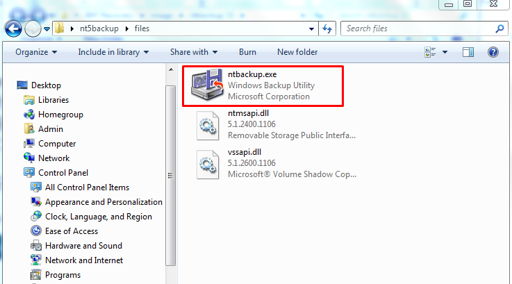 open NTBackup.exe 