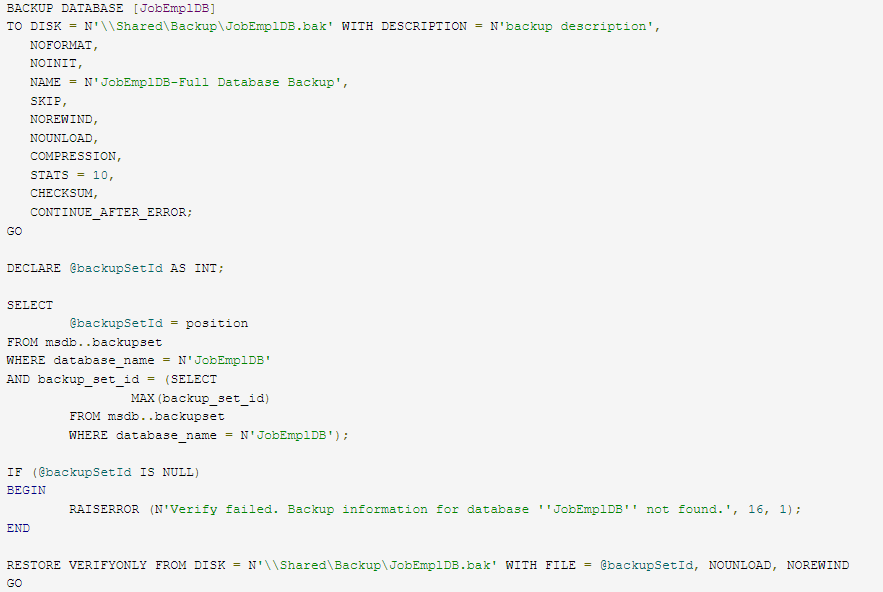 Different Types of Backups in SQL Server - Full data backup script