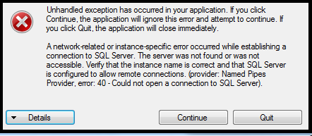 sql server error 40