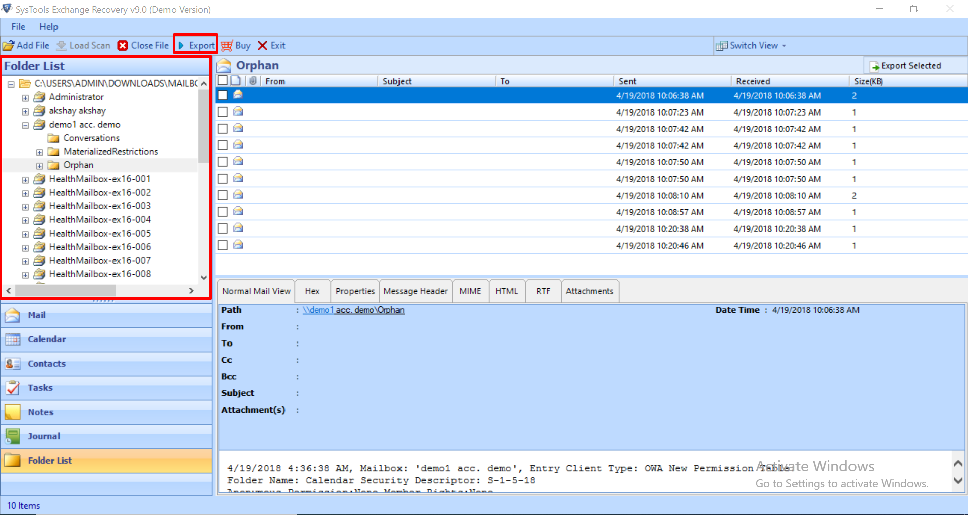 preview recovered exchange database file