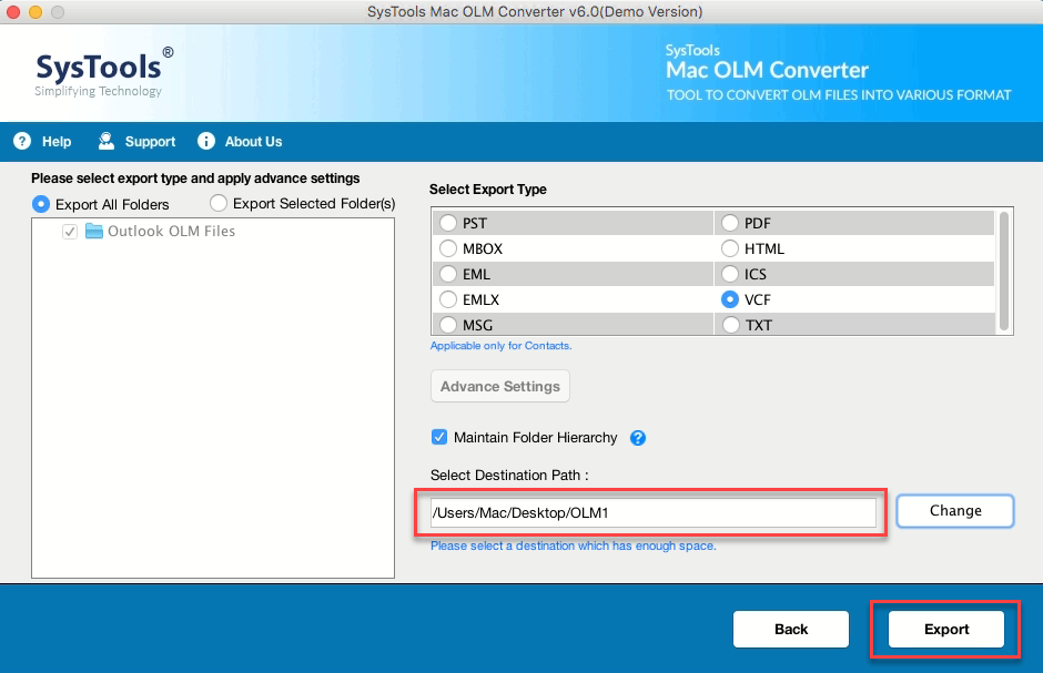 Mac VCF Converter Export