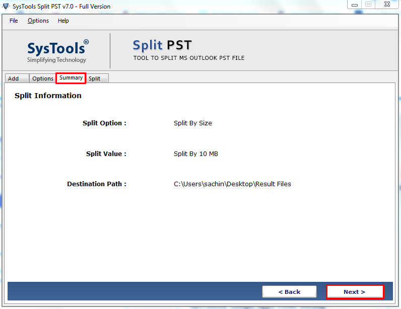 Check Split Information