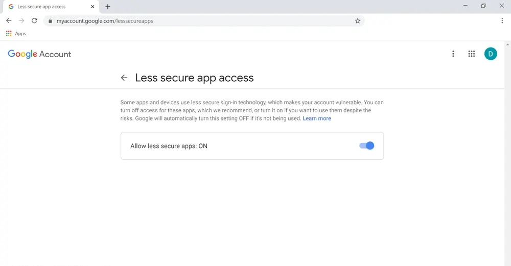 allow less secure apps
