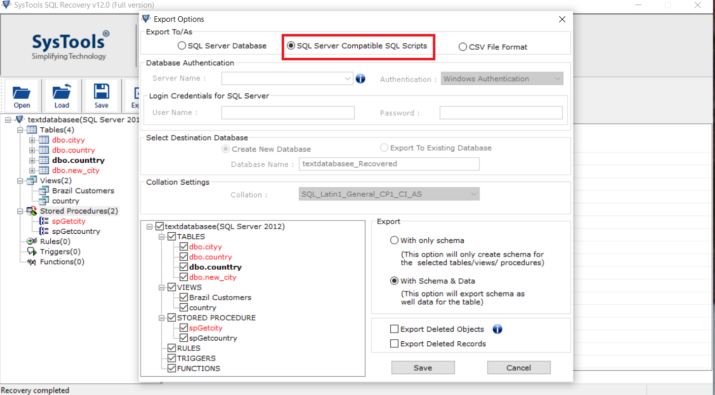 Choose SQL Server compatible script option