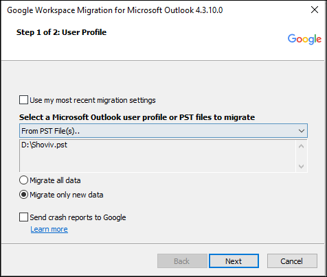 move to PST file option