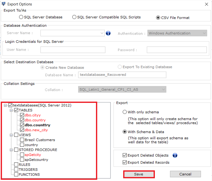 Chose database objects