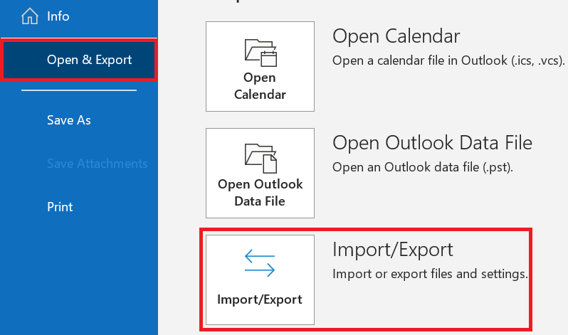 file then open and export and import and export