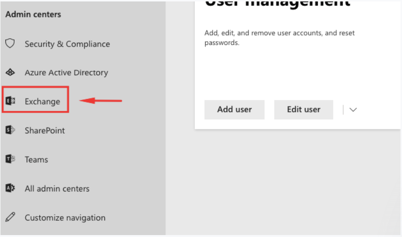 exchange in admin center