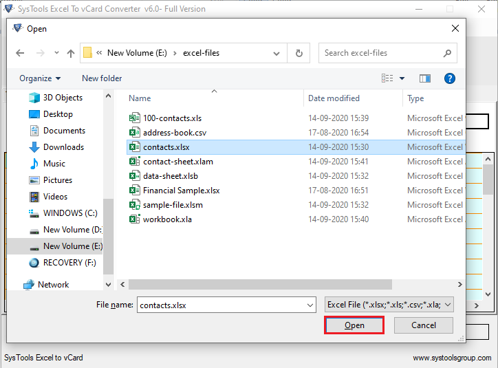 choose Excel CSV file