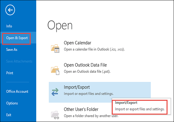 Outlook Import Export