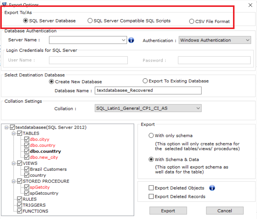 Select Export option