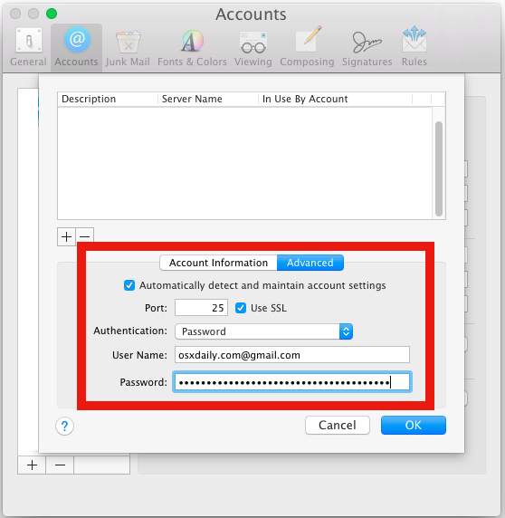 mac mail smtp errors