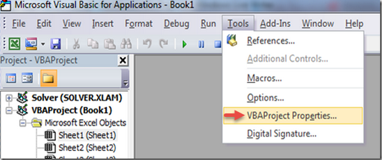 vba project properties