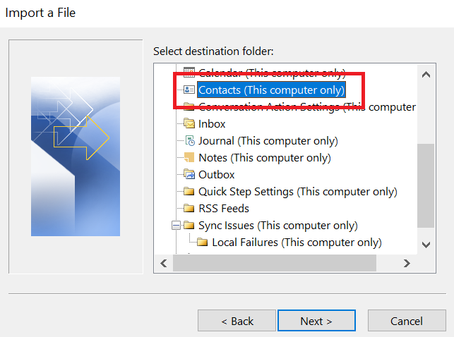 select contact folder