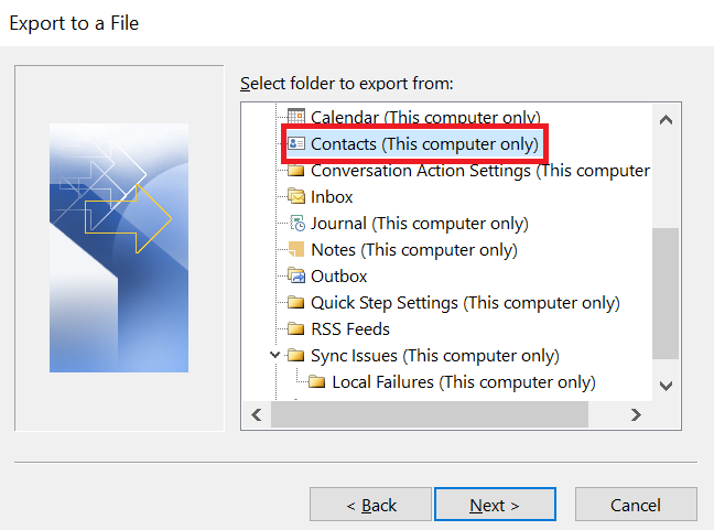 locate contact folder