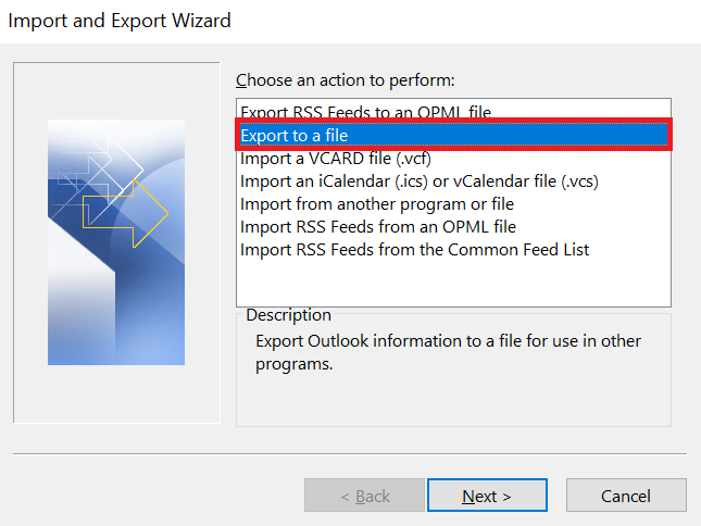 then, click export to a file