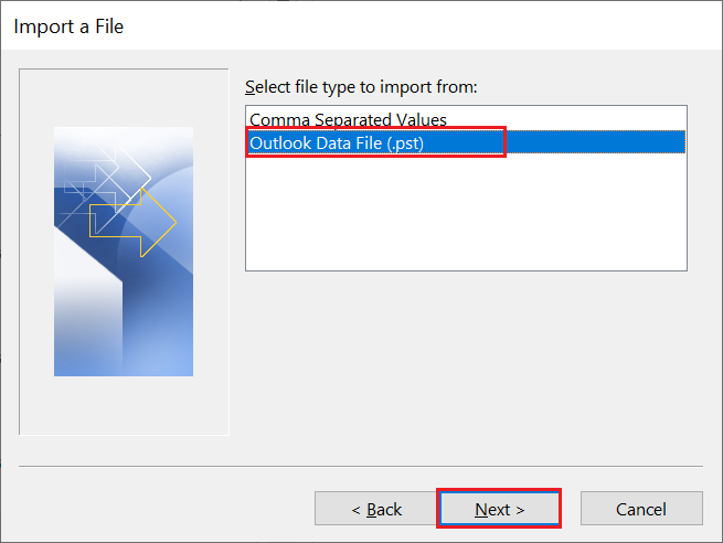 select Outlook data file