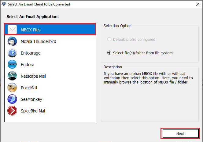 select mbox files