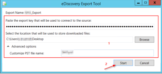 start export process to export office 365 mailbox to pst ediscovery