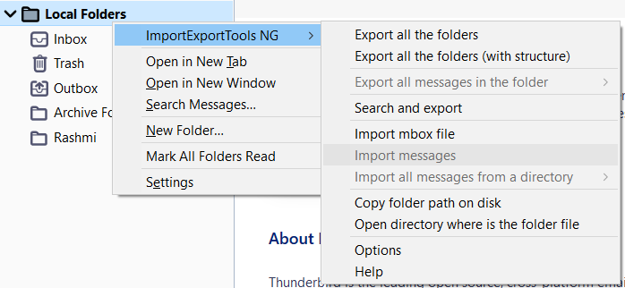 import mbox file using importexporttools ng